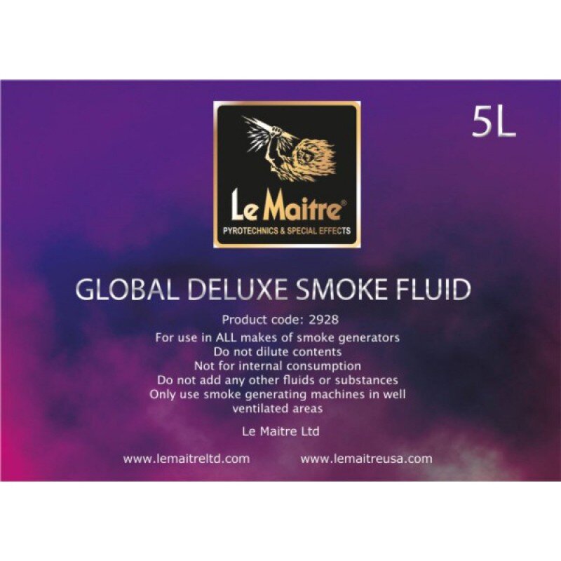Le Maitre 2928 4 x 5 L Global Deluxe Smoke Fluid for G300, G300-Smart, GF1, GF2 and GF3 smoke machines 4 x 5 L Global Deluxe Smoke Fluid for G300, G300-Smart, GF1, GF2 and GF3 smoke machines
