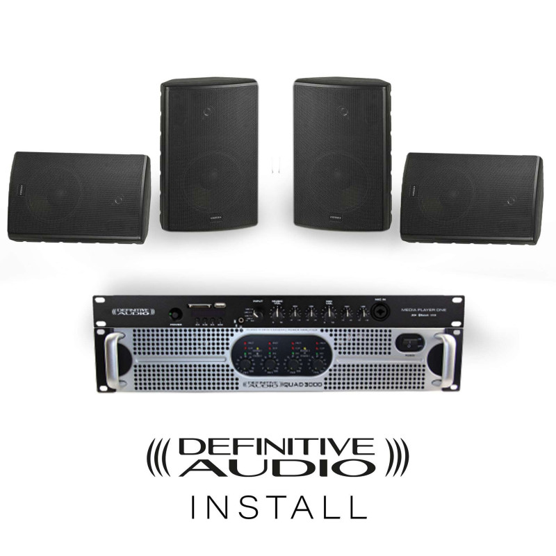 Definitive Audio PACK INSTALL BAR BLACK INSTALL PACK with 4x NEF8 BL + 1x QUAD300D + 1x MEDIA PLAYER ONE INSTALL PACK with 4x NEF8 BL + 1x QUAD300D + 1x MEDIA PLAYER ONE
