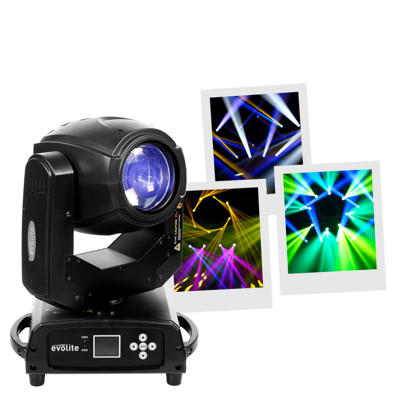 Evolite MOVING BEAM 1R 120 W beam moving head equipped with a type 1R short arc lamp, 7 colors + white 120 W beam moving head equipped with a type 1R short arc lamp, 7 colors + white